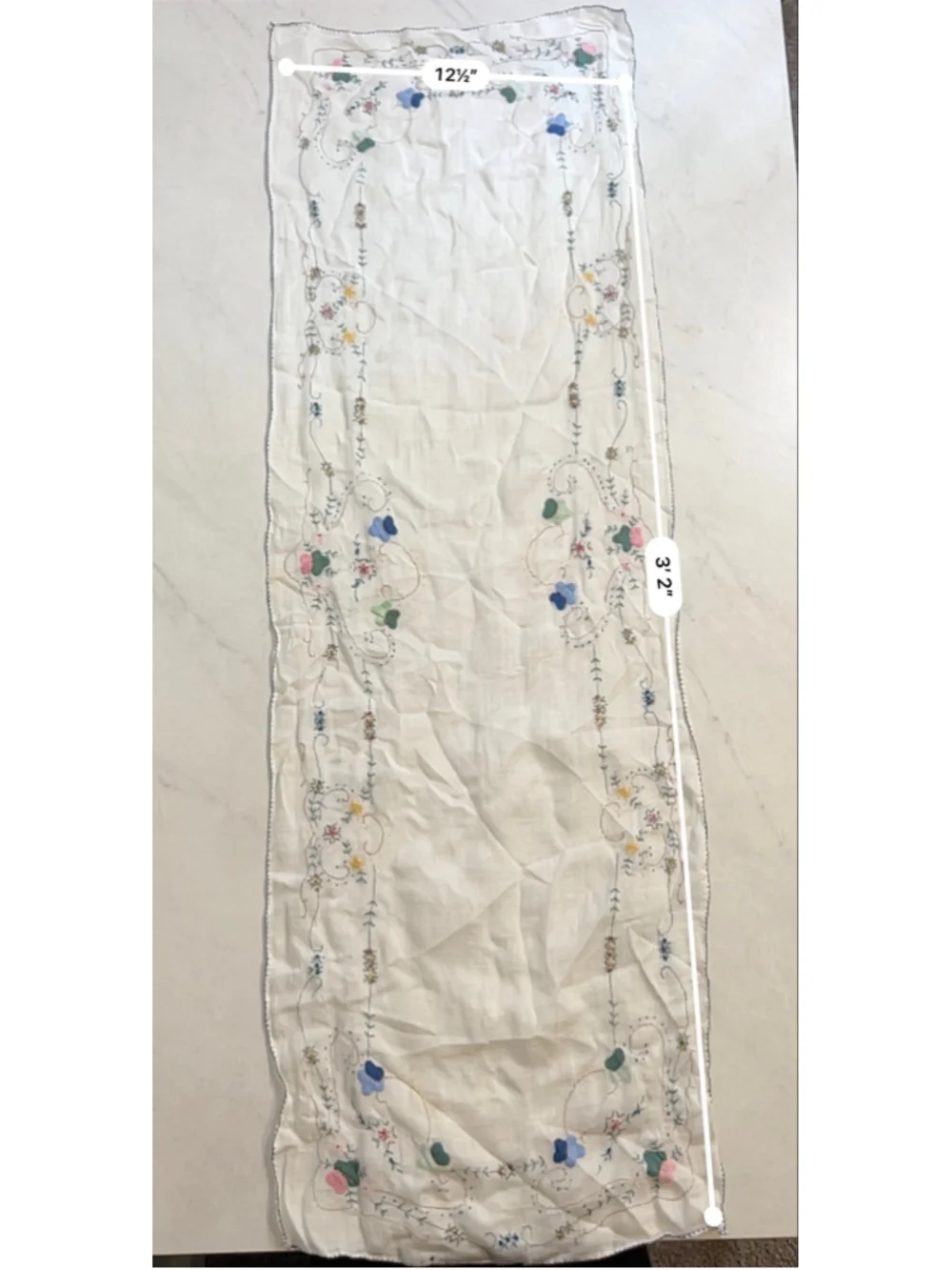 Unbranded Table Runner One Size White Multi-color Floral Embroidered Linen